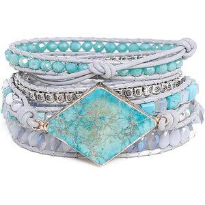 Boho Handmade Wrap Leather Tube Crystal Stone Bracelet